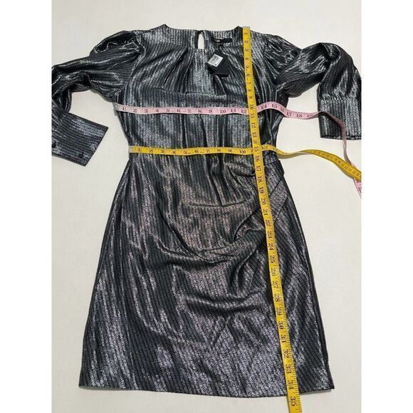 Maje Ralery Metallic Long Sleeve Cocktail Dress Argent Silver Grey Size Medium - Picture 8 of 16